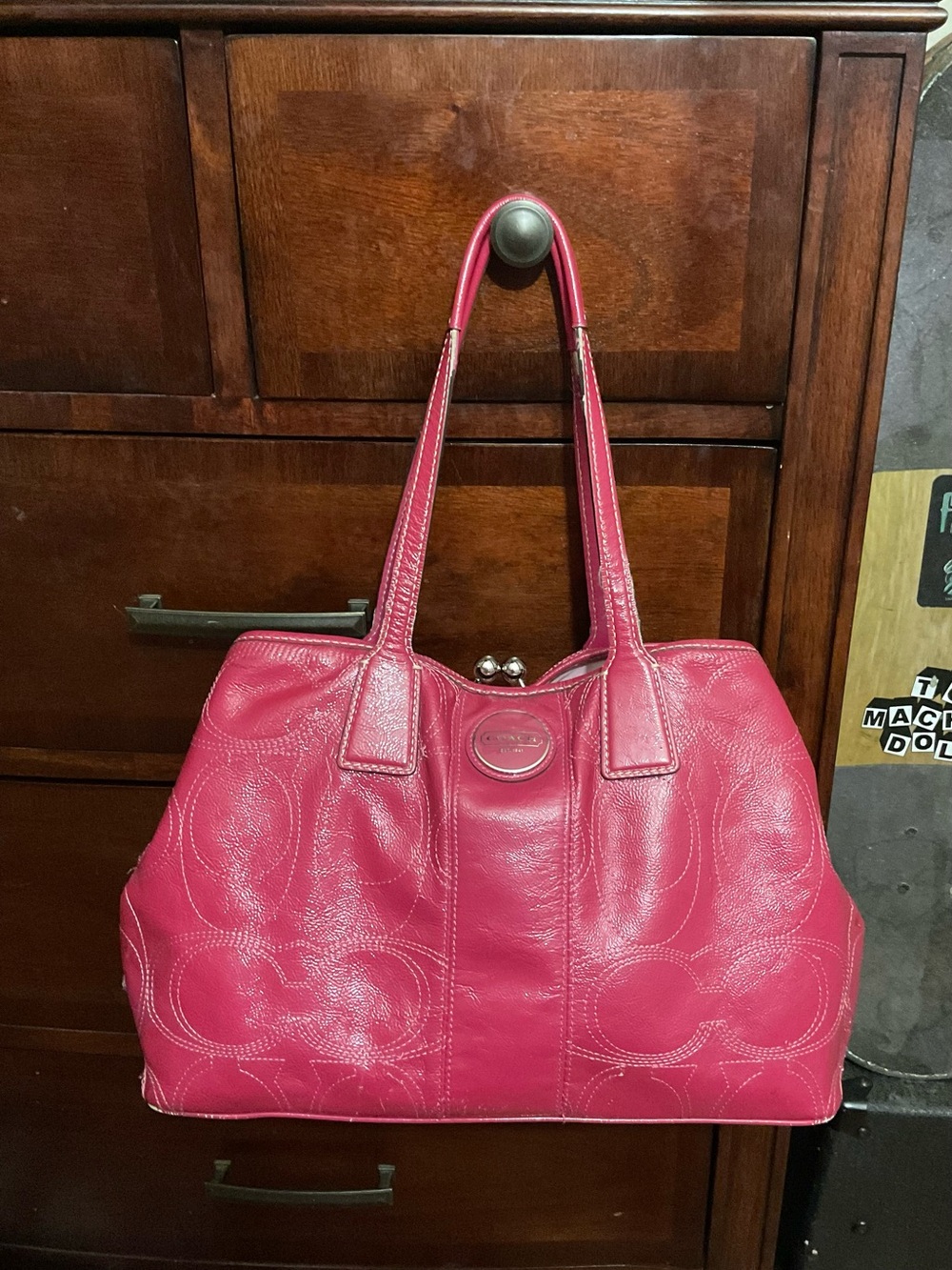 Coach Hot Pink Signature Leather Satchel Tote